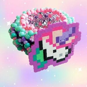 Pastel Unicorn Perler Kandi Cuff - pink purple festival rave kawaii